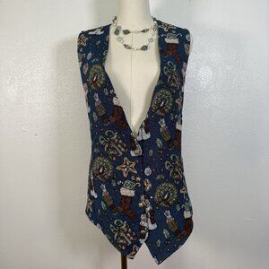 Vintage Women's Tapestry Christmas Holiday Theme Vest Size 18w Nostalgia USA